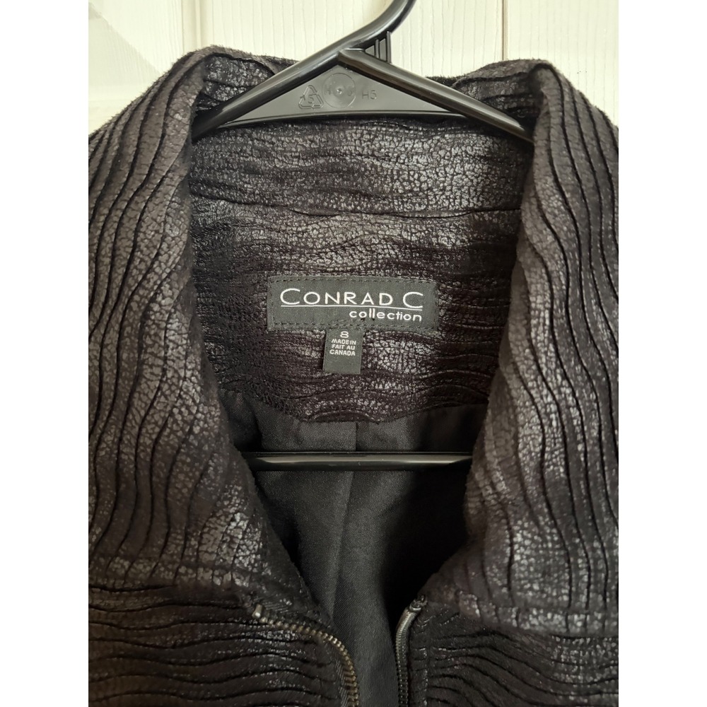 Conrad C Collection Womens Black Textured Zip Up Jacket Metallic JT11215M Size 8 - Picture 2 of 9